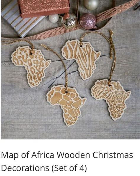 Map of Africa wooden Christmas decorations set of 4 | Saffashaq.com