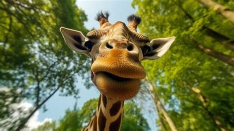 Premium AI Image | Giraffe eating grass closeup and selective focus