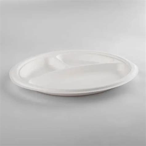 10 Inch 3 Compartment Sugarcane Bagasse Plant Based Plates at Rs 5.25/piece | Disposable ...