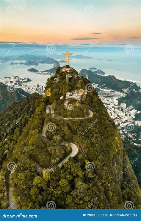 Cristo Redentor Statue in Rio De Janeiro Aerial Shot during a ...