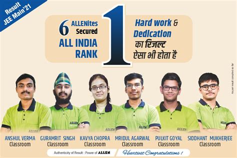 6 ALLEN classroom students secured All India Rank-1 in JEE Main 2021 ...