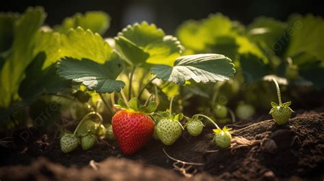 Strawberry In Farm Field Background, Strawberry Plants Picture ...