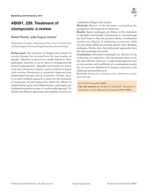 (PDF) AB091. 239. Treatment of otomycosis: a review