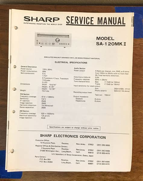 Sharp SA-120 MKII Stereo System Service Manual *Original* – Vintage Audio Store - Vintage ...