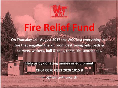 Fire relief fund - Winterthur Cricket Club