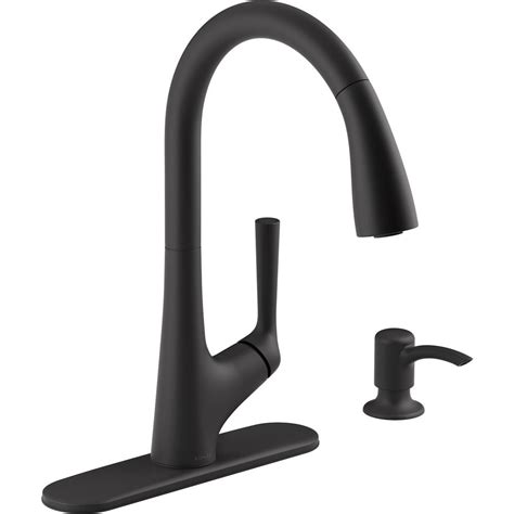 KOHLER Elmbrook Single-Handle Pull-Down Sprayer Kitchen Faucet in Matte Black-K-R22968-SD-BL ...