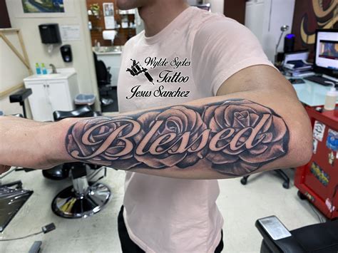 "Blessed" with Roses Tattoo | Forearm tattoo women, Forearm tattoo, Blessed tattoos