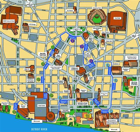 Detroit attraction map - Detroit attractions map (Michigan - USA)