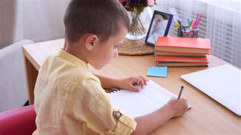 Concentrated Boy Writing Letters In Notebook Stock Footage SBV-324615145 - Storyblocks