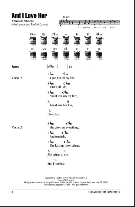 And I Love Her - Guitar Chords/Lyrics | zZounds