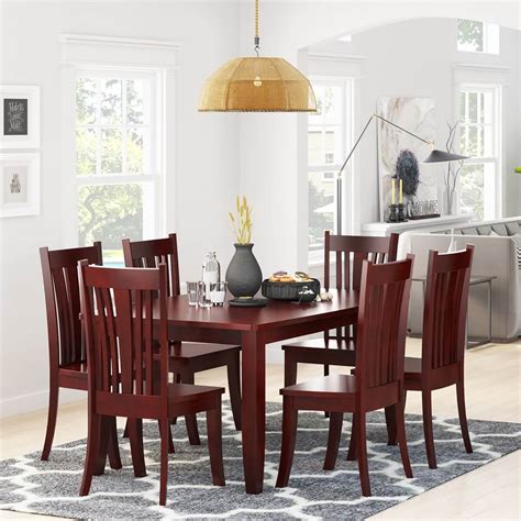 Barryton Solid Mahogany Wood 7 Piece Dining Table and Chair Set