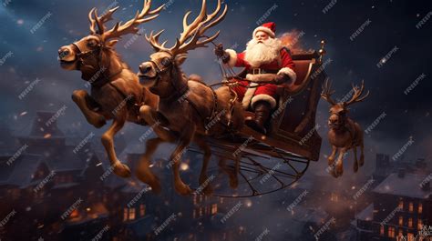 Premium Photo | Santa Claus with flying reindeer