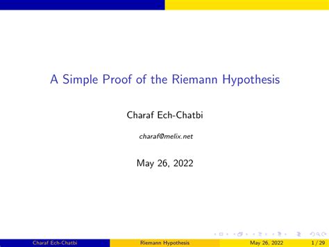 (PDF) A Simple Proof of the Riemann Hypothesis