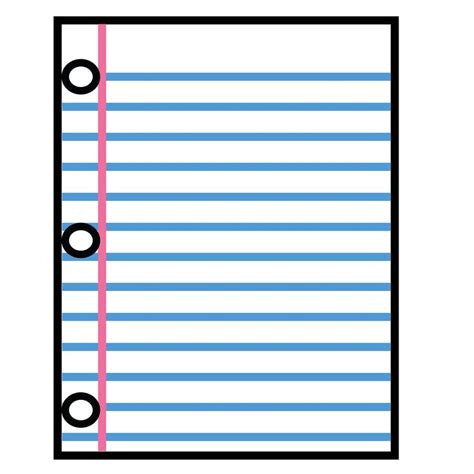 a blue and pink lined paper with two circles on the top, in front of a white background