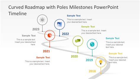 Curved Roadmap with Poles Milestones PowerPoint Timeline - SlideModel