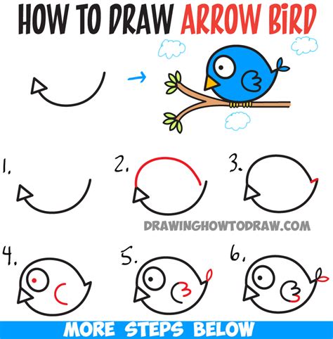 How to Draw Cute Cartoon Bird Illustration from Arrow Shape – Easy Tutorial for Kids – How to ...