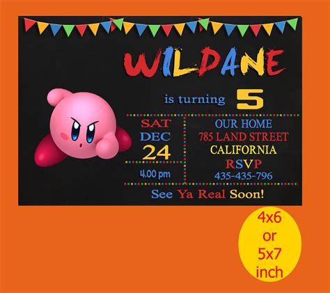 Kirby Star Birthday Invitation, Kirby Star Invitation, Kirby Star ...