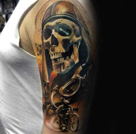 Skull With Motorcycle Biker Tattoos For Guys #skulltattoo #skull # ...