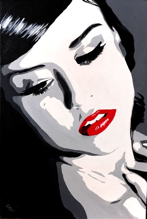 b/w Pop art portrait painting with red lips canvas by shawna8567 ...