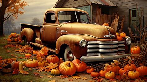 Vintage Truck In Fall Free Stock Photo - Public Domain Pictures