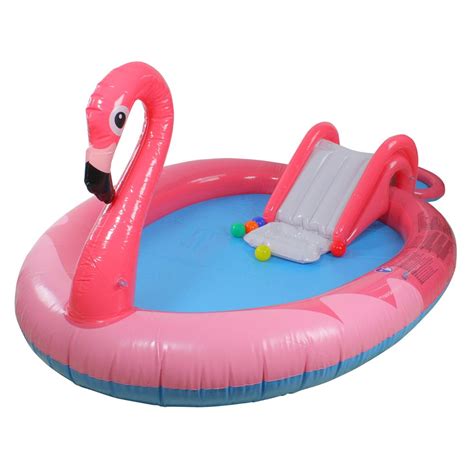 Pool Central 94" Inflatable Flamingo Spray and Slide Oval Children's Swimming Pool - Pink/Blue ...