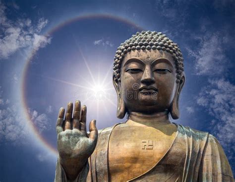 The Statue Of Big Buddha Face With Hand In Hongkong Stock Image - Image of lotus, hand: 38587937