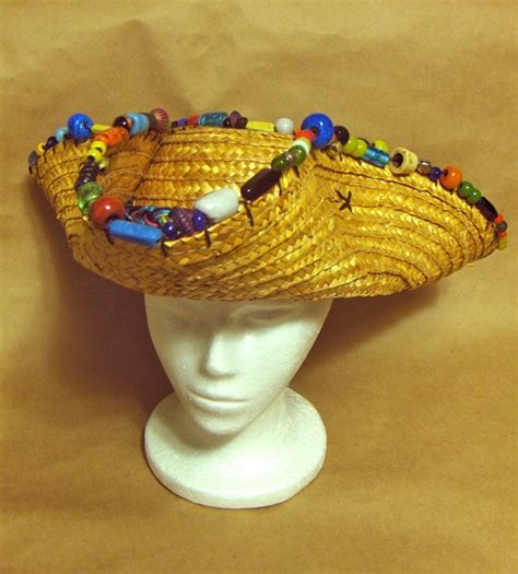 Natural Straw Hat, Straw Tri-corn, Straw Pirate Hat w/Multi Colored ...