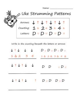 Beginning Ukulele Strumming Worksheet by Stacey Dyer | TpT