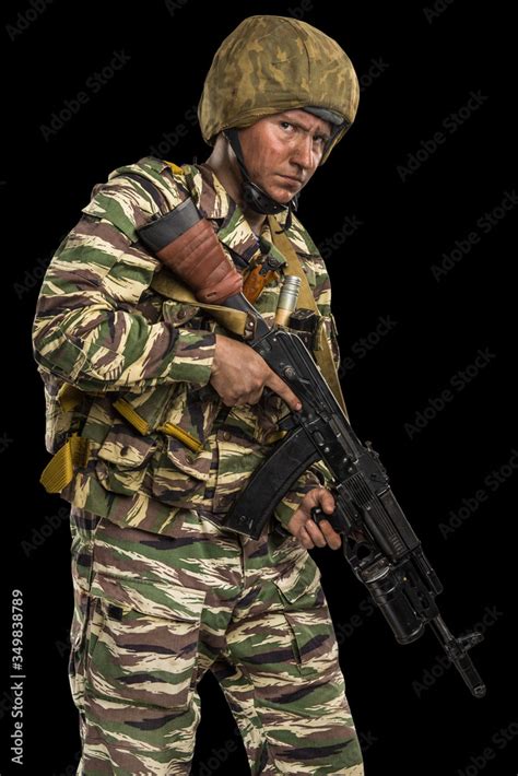 Male in uniform conforms to Russian army special forces (OMON) in War ...