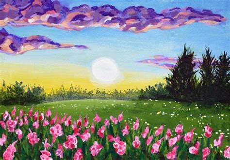 Spring Landscape Original Acrylic Painting - 10 - paintingfuls | Easy ...