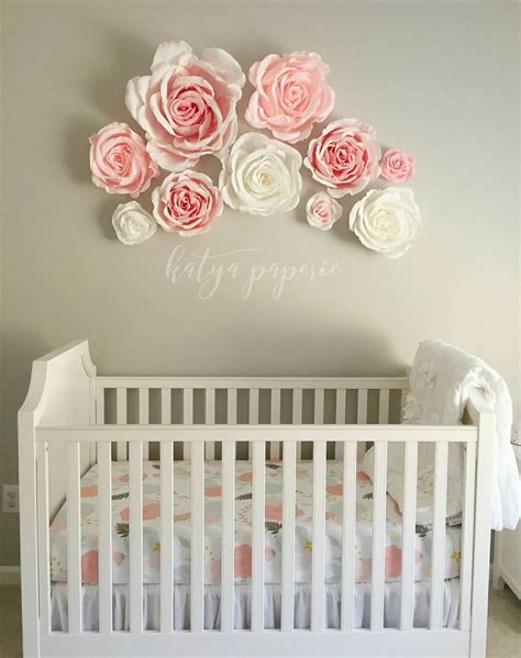 Nursery wall paper flowers. Paper flower wall display. Shop