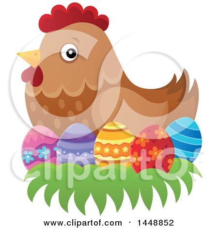 Clipart of a Brown Hen Nesting on Easter Eggs - Royalty Free Vector ...