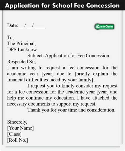 8+ Fee Concession Application Format and Sample for School, College ...