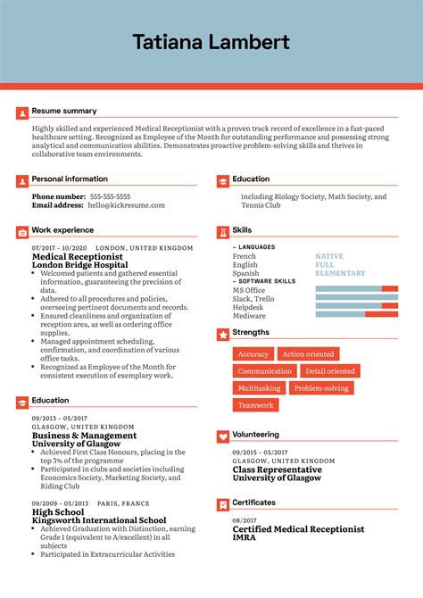 Medical Receptionist Resume Sample | Kickresume