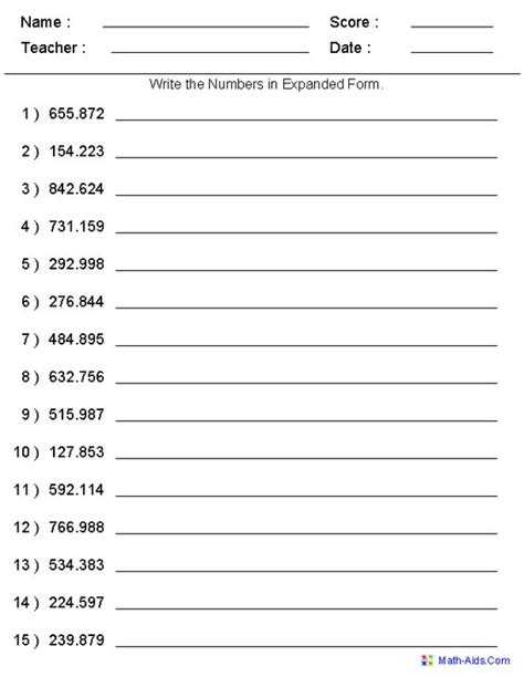 Expanded form, Worksheets and Decimals worksheets on Pinterest