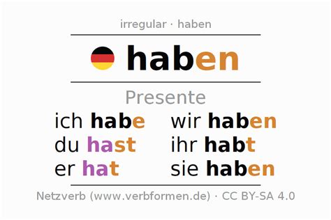 Presente haben | formas, ejemplos, traducciones, significados, salida de voz | Netzverb Diccionario