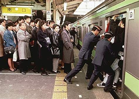 During rush hour they squeeze passengers onto the train like sardines ...