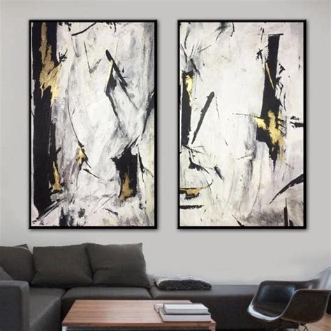 Oil Paint Canvas Set Abstract Art Set Of 2 Black White Abstract ...