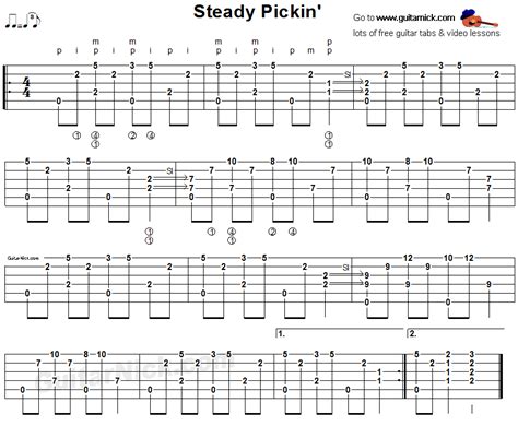 Steady Pickin': fingerpicking guitar Tab - GuitarNick.com | Guitar tabs, Guitar fingers, Guitar ...