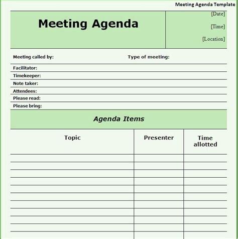 Meeting Agenda Template Excel Free ~ Excel Templates