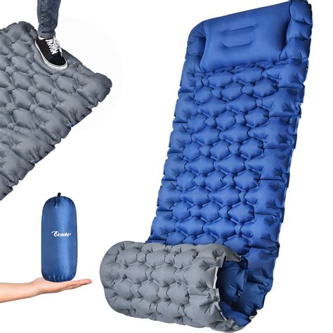 79 x 28 In Self Inflatable Sleeping Pad Camping Mat with Pillow Built-in Foot Pump Comfortable ...