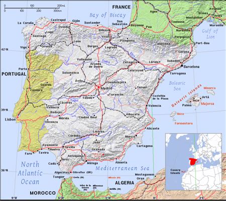 Spain Physical Features Map