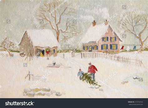 Winter Scene Farmhouse Digital Watercolor Stock Illustration 219754723 ...