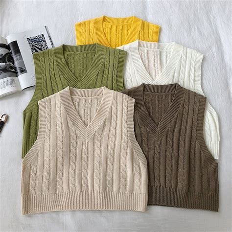 Women'S Knitted Vest Women Knitted Sweater Vest Fashion Solid Color ...