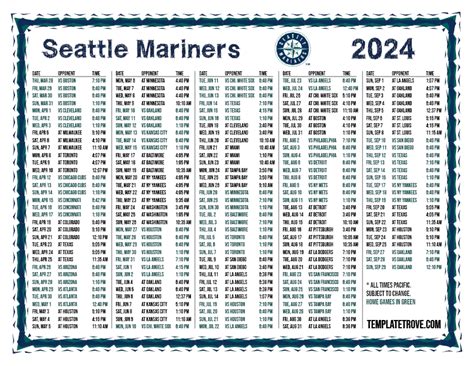 Seattle Mariners Schedule 2024 Printable