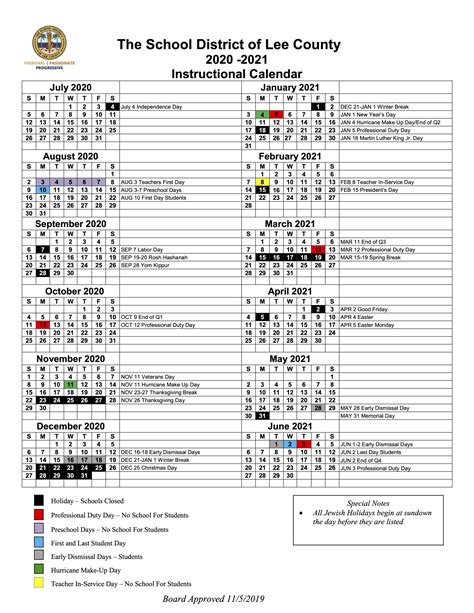 Lee County School Calendar 2020 2021 Printable Calendars 2021 - 2024 ...