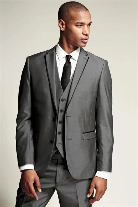 High Quality Two Button Grey Groom Tuxedos Groomsmen Men's Wedding Prom Suits Custom Made ...