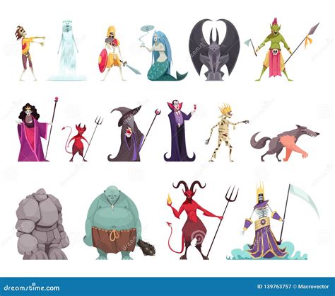 Evil Characters Fantasy Set Stock Vector - Illustration of cruel ...