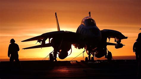 1366x768px, 720P free download | Silhouette of F14 fighter on carrier ...