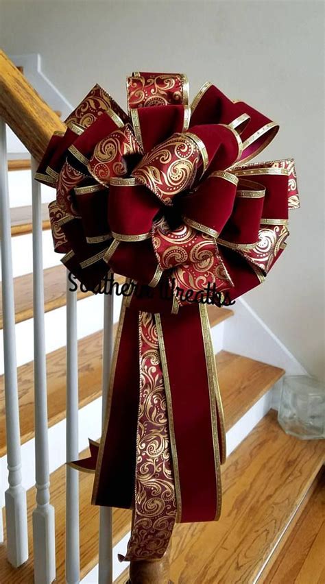 Gold and Burgundy Tree Topperelegant Christmas Bow Velvet | Etsy | Ribbon on christmas tree, Red ...